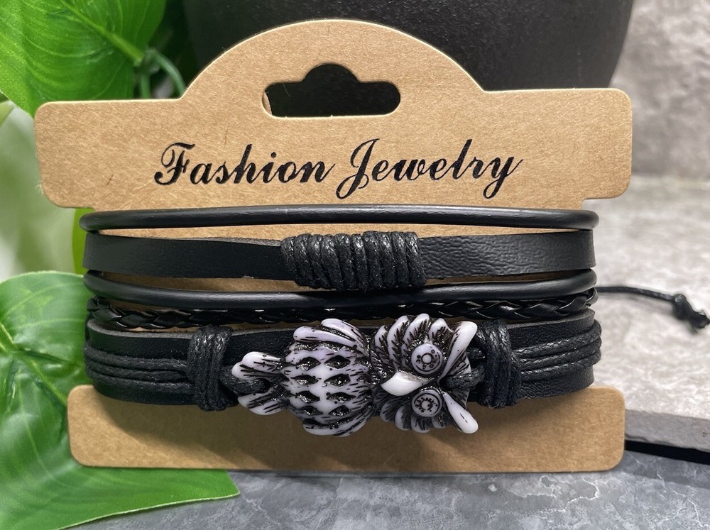 2 PC PU Leather Bracelet Set Stackable Adjustable Tie Free Ship Owl B3344