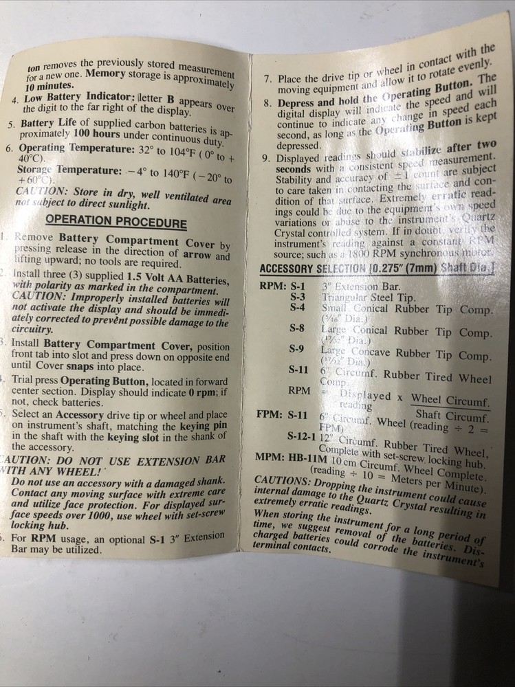 Biddle 359970-1 Hand Tachometer