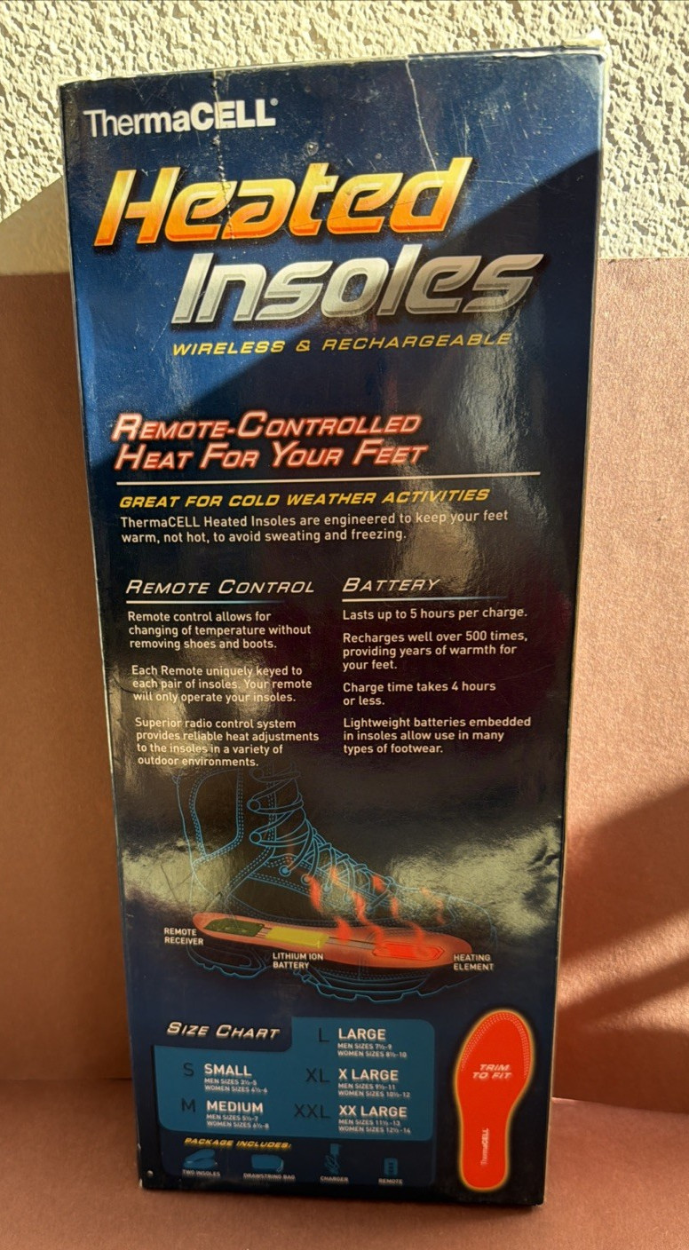 ThermaCELL Heated Insoles REMOTE CONTROLLED XX-LARGE Men 11 1/2-13 W 12 1/2-14