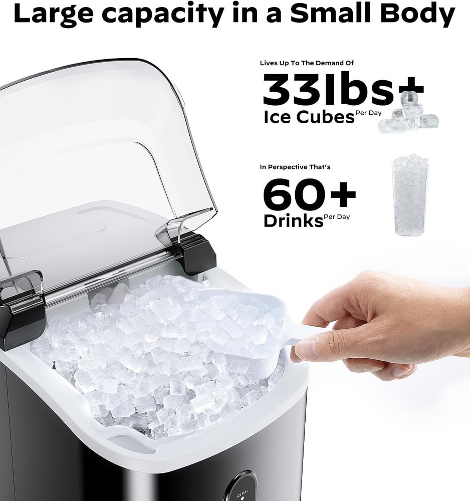 Nugget Ice Maker Countertop, Chewable Pellet Ice Machine with Self-Cleanin Func