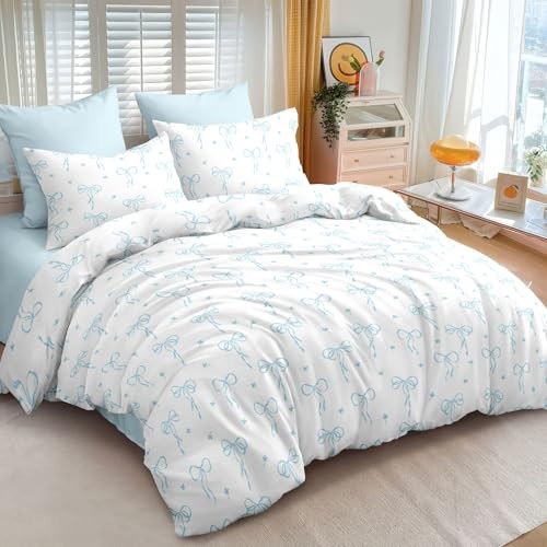 Queen Comforter Set White - Light Blue Bow Comforter Set Queen Size, Quilt