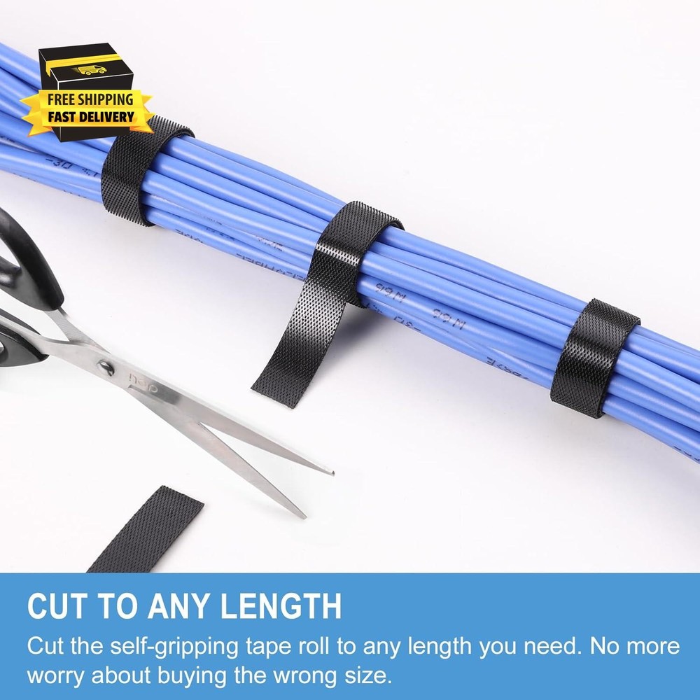 1 in X 30 Ft Hook and Loop Roll | Double-sided Strips, Self-gripping Straps | Re