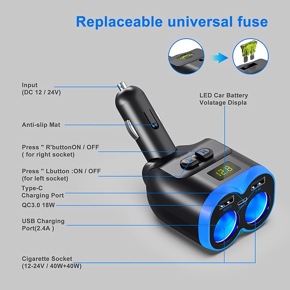Car USB Cigarette Lighter Socket Splitter Power Adapter Dual USB Car Charger
