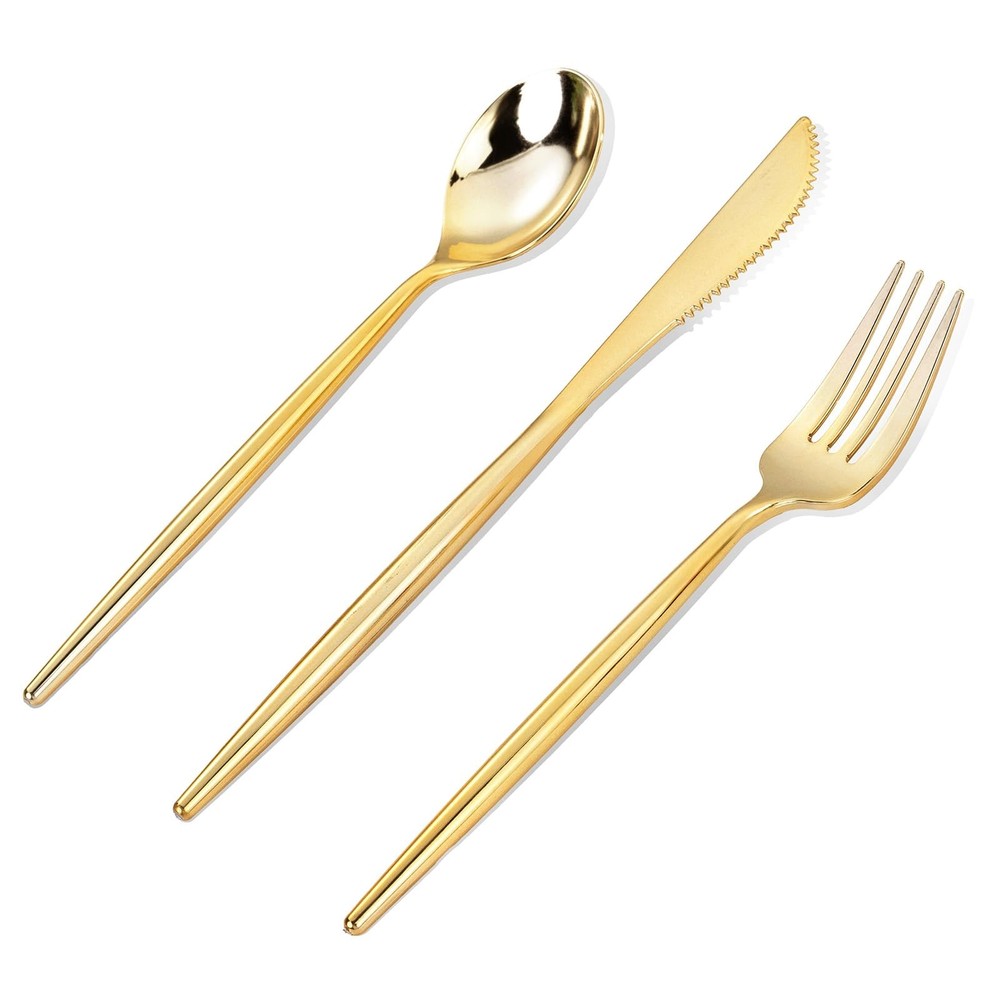MirthMood 36 PCS Gold Plastic Silverware,Gold Silverware Disposable,Disposabl...