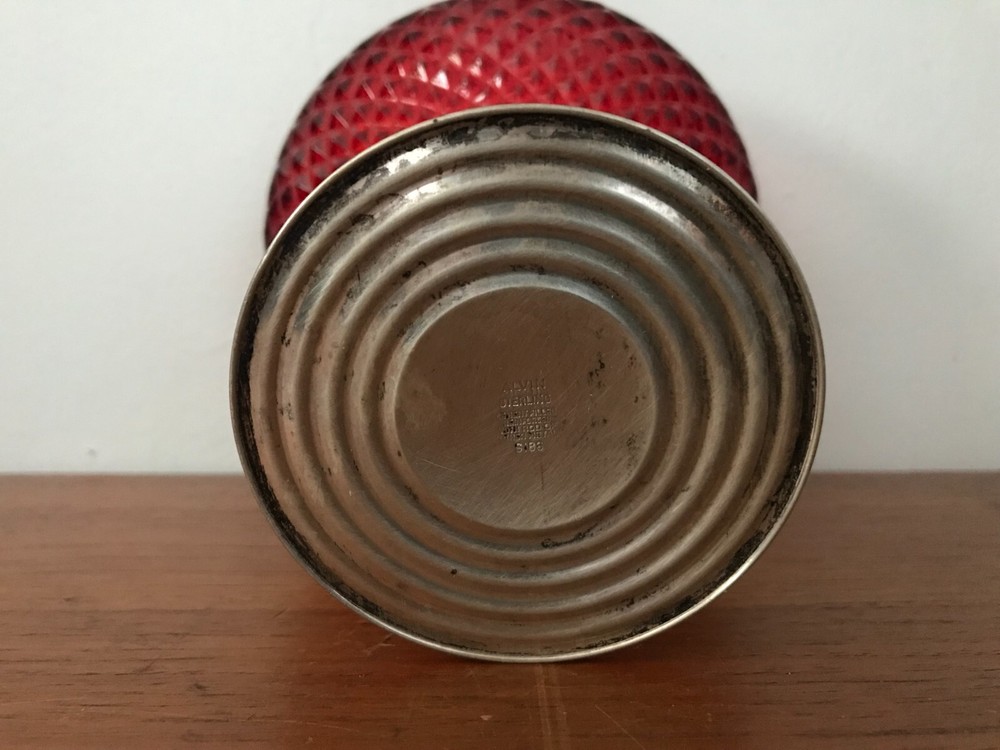 Vintage Alvin Sterling Silver Diamond Point Ruby Pedestal Compote Serving Dish