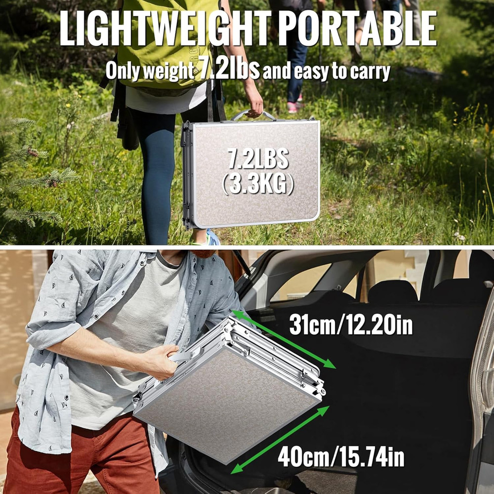 Folding Table for Camping, 3-Adjustable Height Lightweight Folding Picnic Table