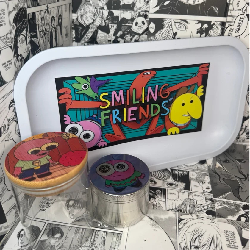 Smiling Friends Grinder Set 3pc | Grinder + Jar + Tray Bundle | Choose Design