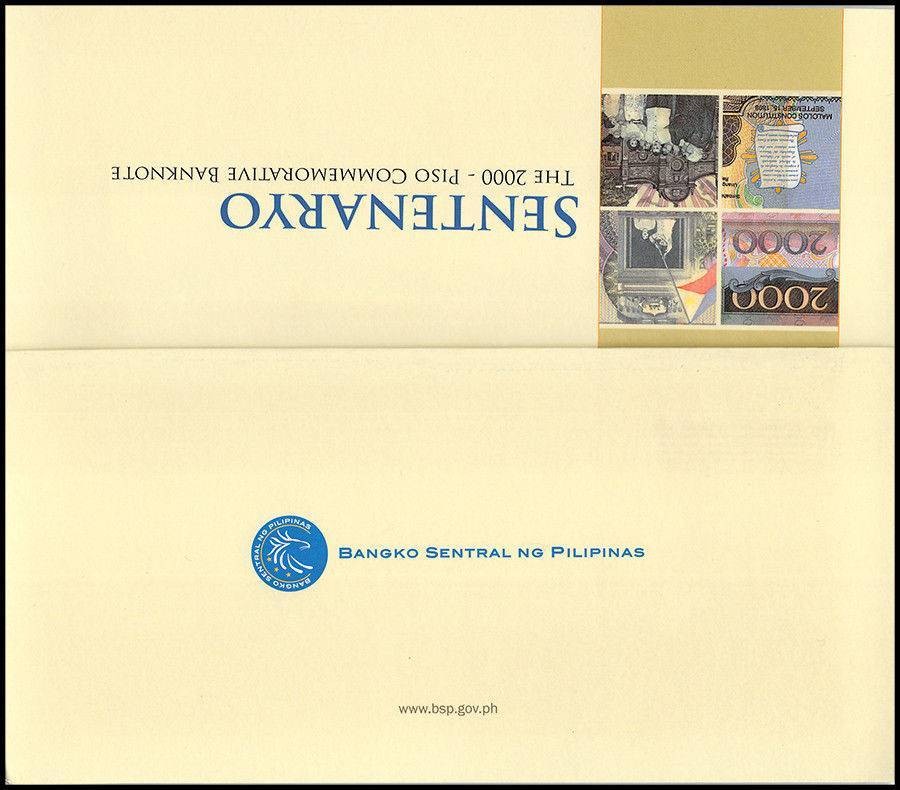 Philippines 2000 Piso, 2001, P-189c, UNC, Commemorative, Folder