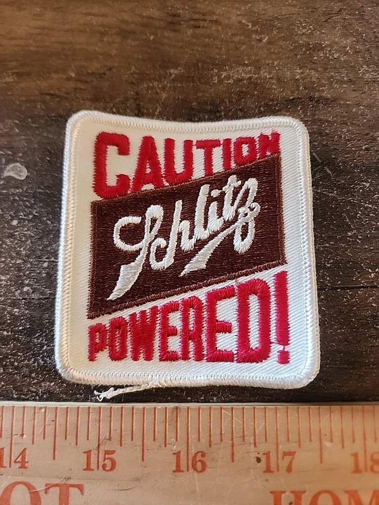 Vintage Caution Schlitz Powered Sew On Patch FREE SHIPPING