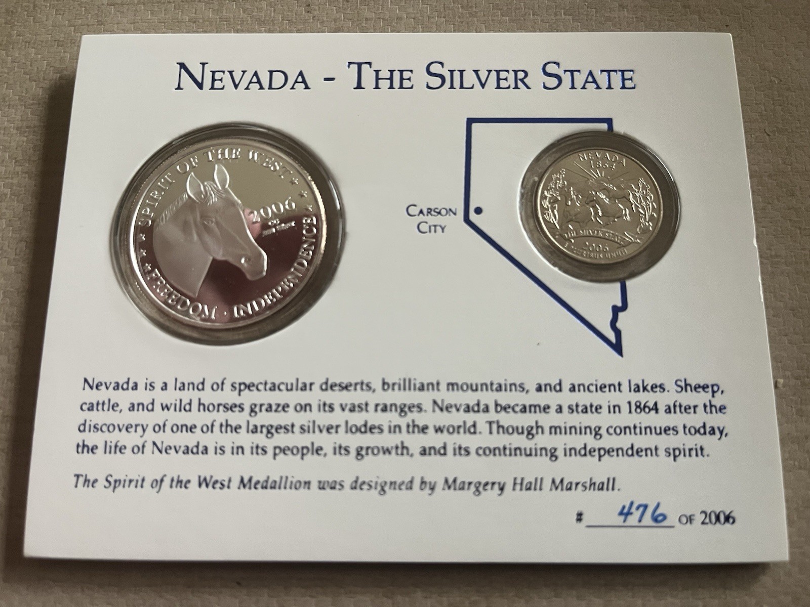2006 Nevada Commemorative Silver Medal And Nevada Quarter