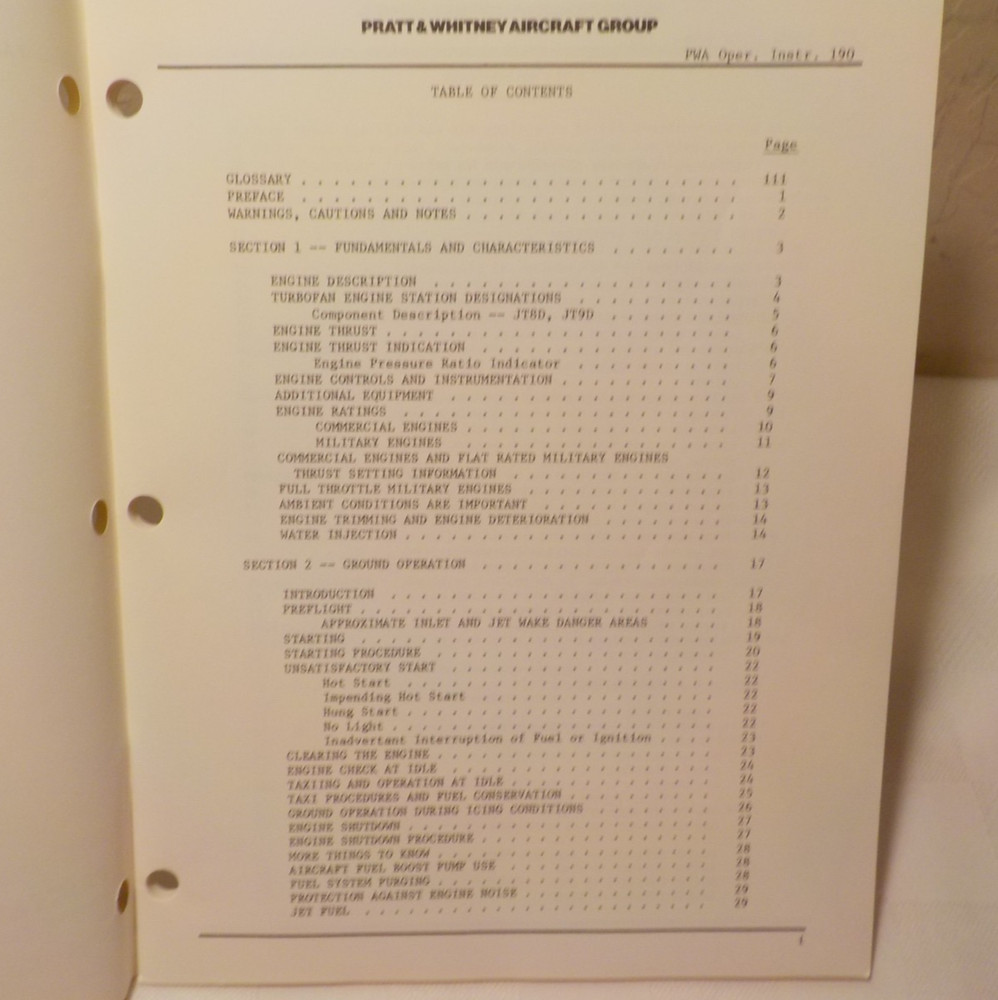 General Operating Instructions ~ Pratt & Whitney Engines. 1976 Update. Nice