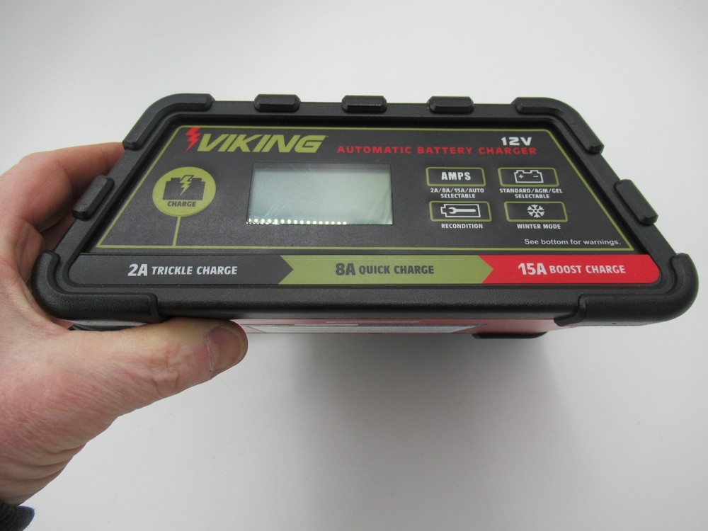Viking 12V 2/8/15 Amp Fully Automatic Battery Charger, Microprocessor Controlled
