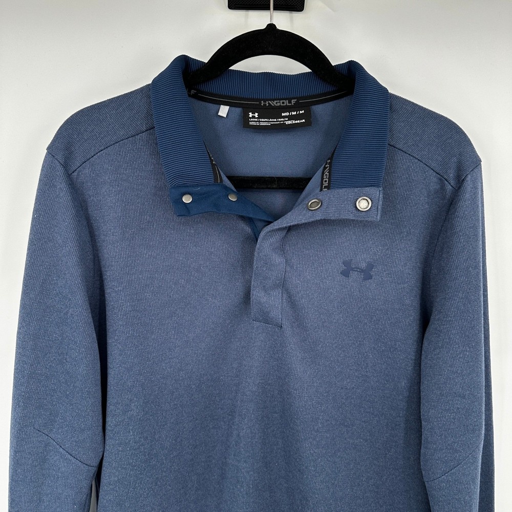 Under Armour Golf ColdGear Pullover Polo Mens Medium Snap Blue Long Sleeve Layer