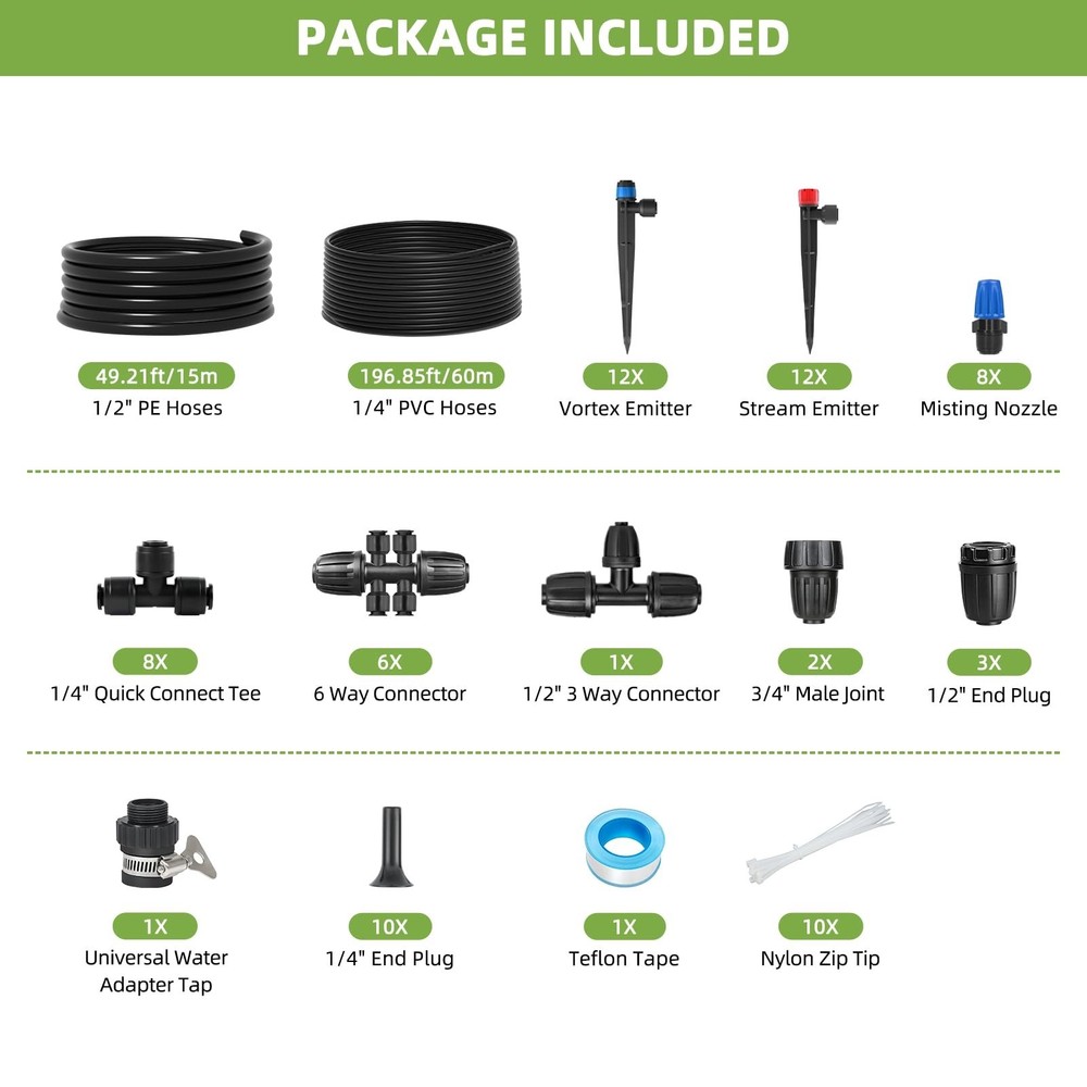 250FT Drip Irrigation System Kit, Automatic Garden Watering System with 1/2" ...