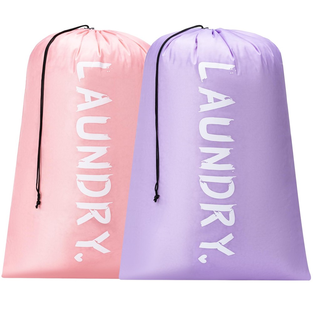 2 Pack XL Travel Laundry Bag Machine Washable Drawstring 24 x 36