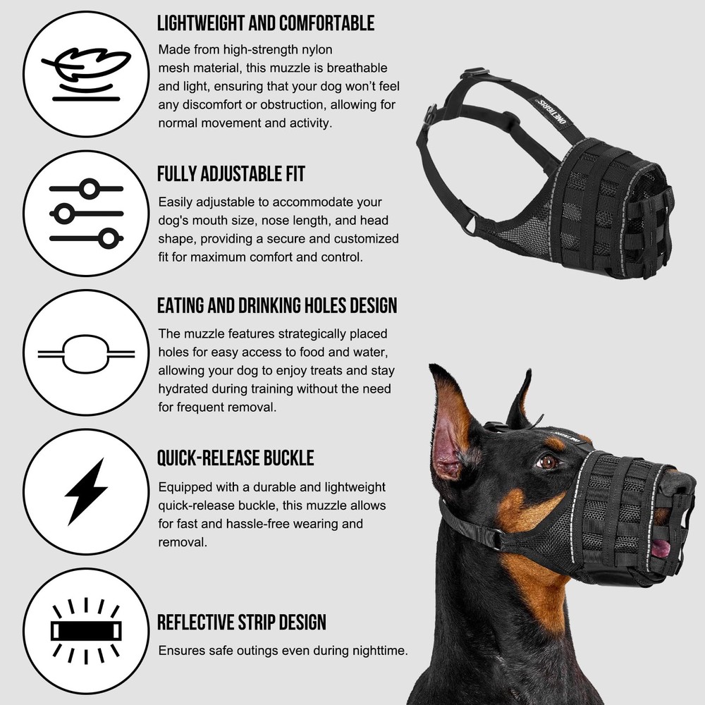 Dog Muzzle, Military-Grade Soft Muzzles, Reflective Breathable Adjustable Dog...
