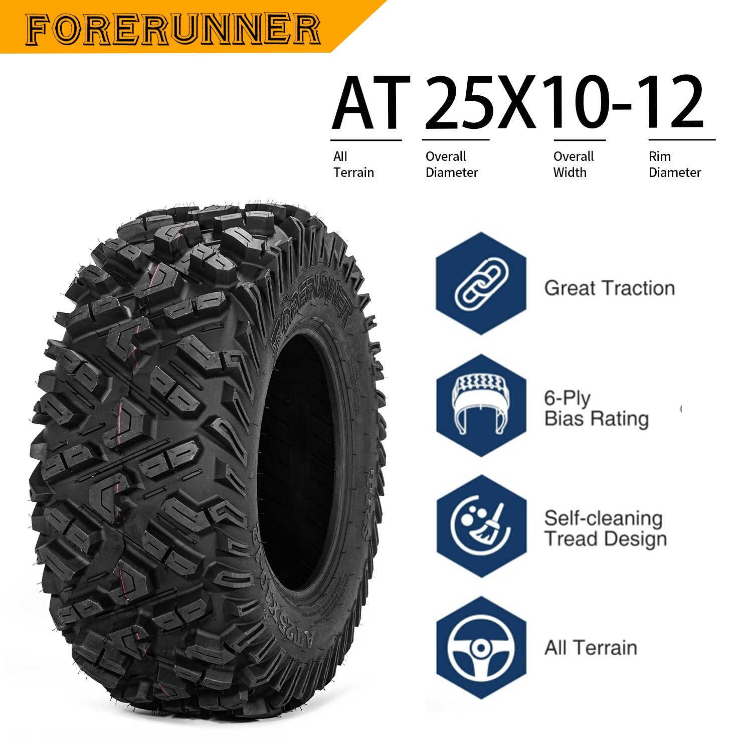 2 Tires 25x10-12 6PR 25x10x12 ATV UTV Tires 25 10 12 All Terrain Heavy Duty