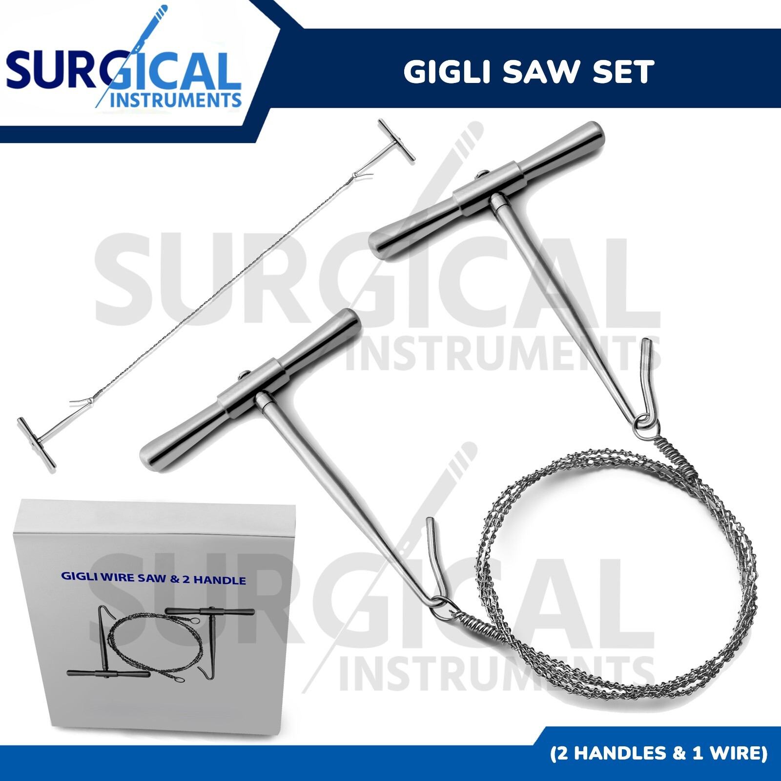 GIGLI Saw Set (2 Handles & 1 Wire) Surgical Neurology Orthopedic Instruments