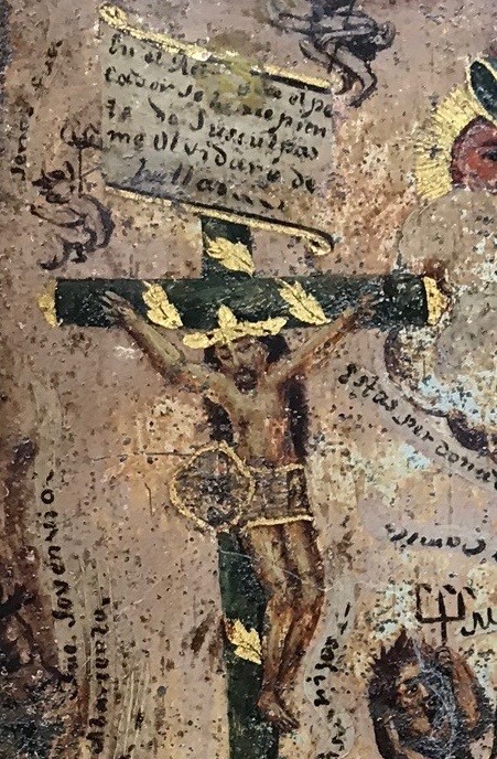 antique retablo mexico spanish colonial art oil on tin