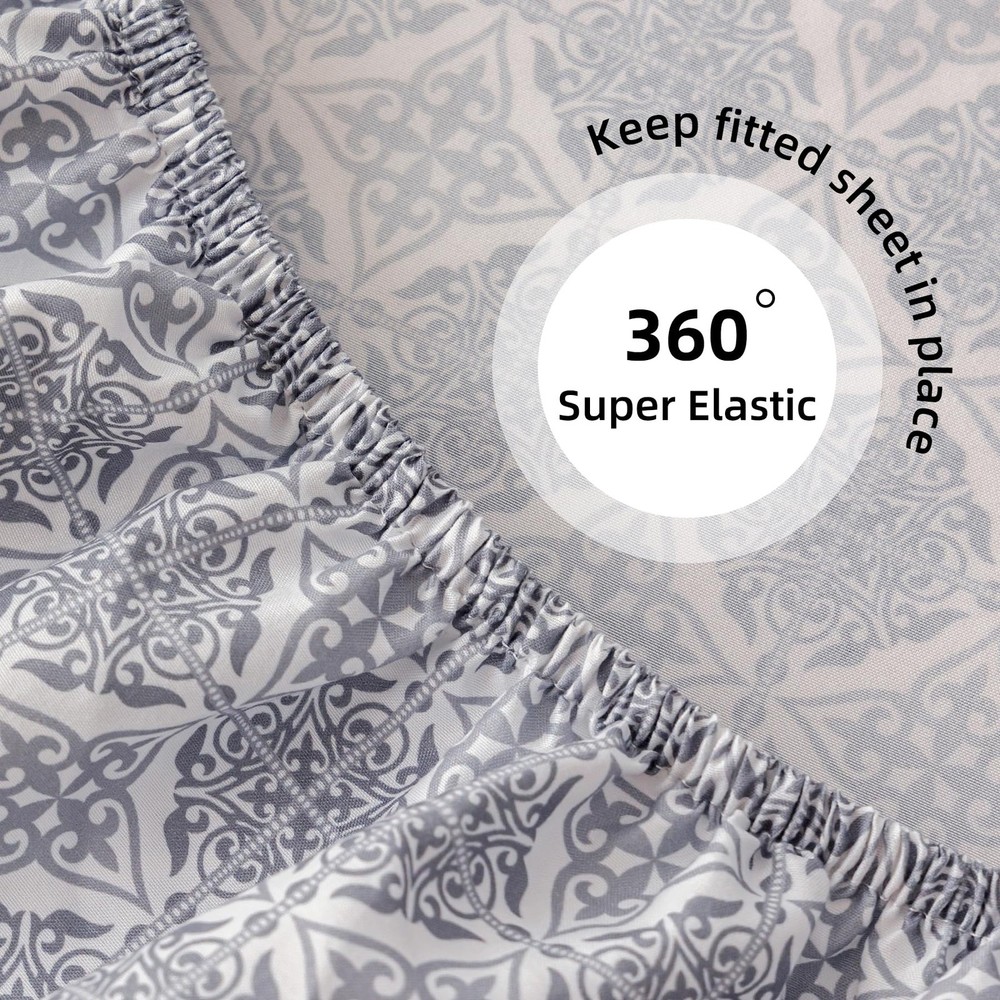 Bed Sheets Queen Size 18” Deep Pocket Queen Sheets Soft Breathable Geometric ...