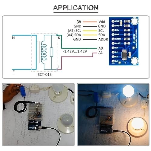 Non-invasive Split Core Current Transformer 100A/1V AC Sensor + ADS1115 Module &