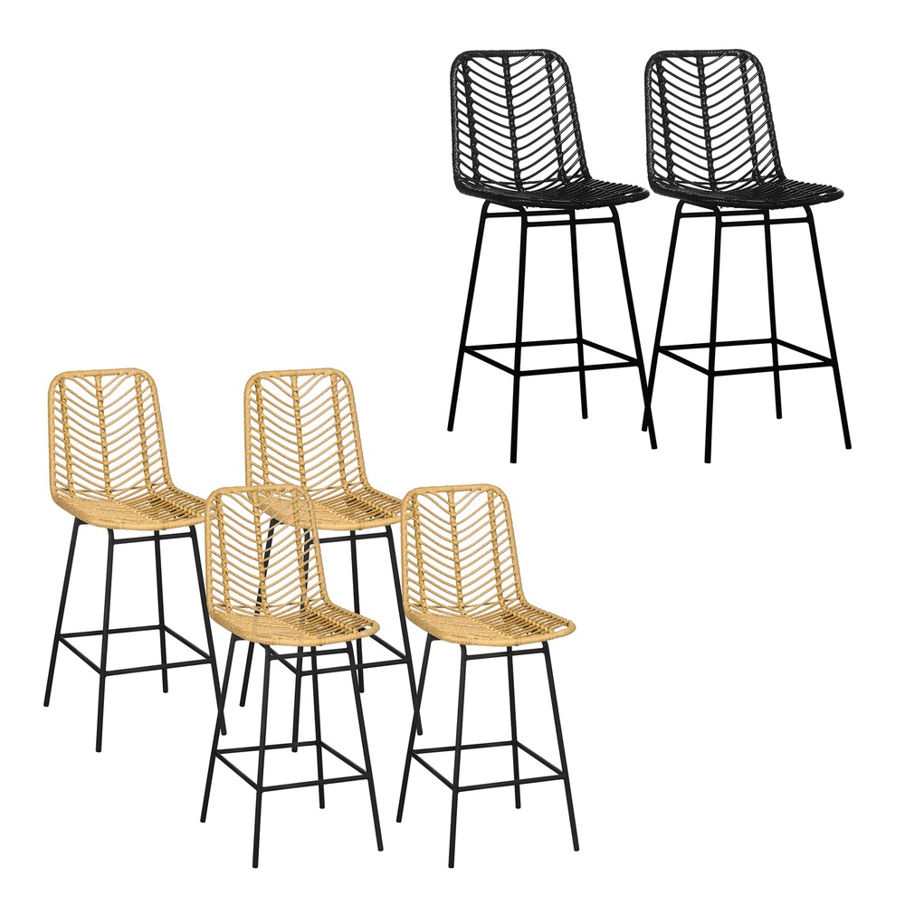 HOMCOM Rattan Bar Stools, Counter Height Barstools Boho Kitchen Island Stools