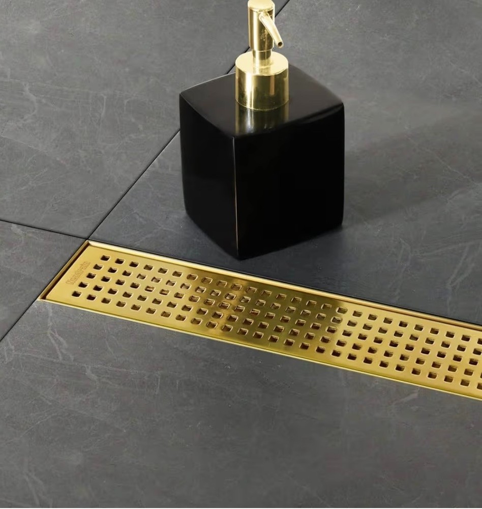 24" Linear Shower Floor Drain | Brushed Brass