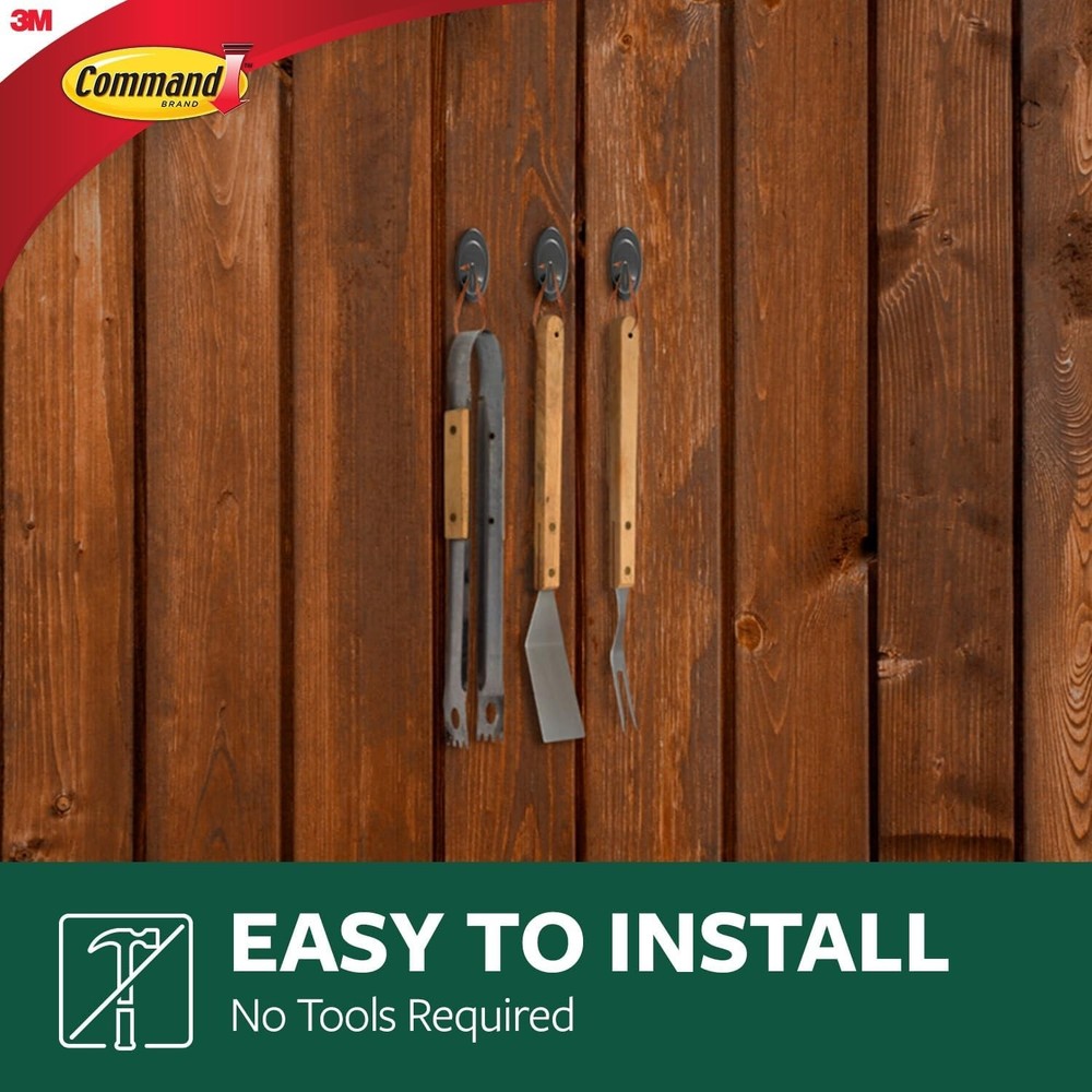 Command Outdoor Terrace Hooks, 2 Hooks and 4 Strips, Medium, Black