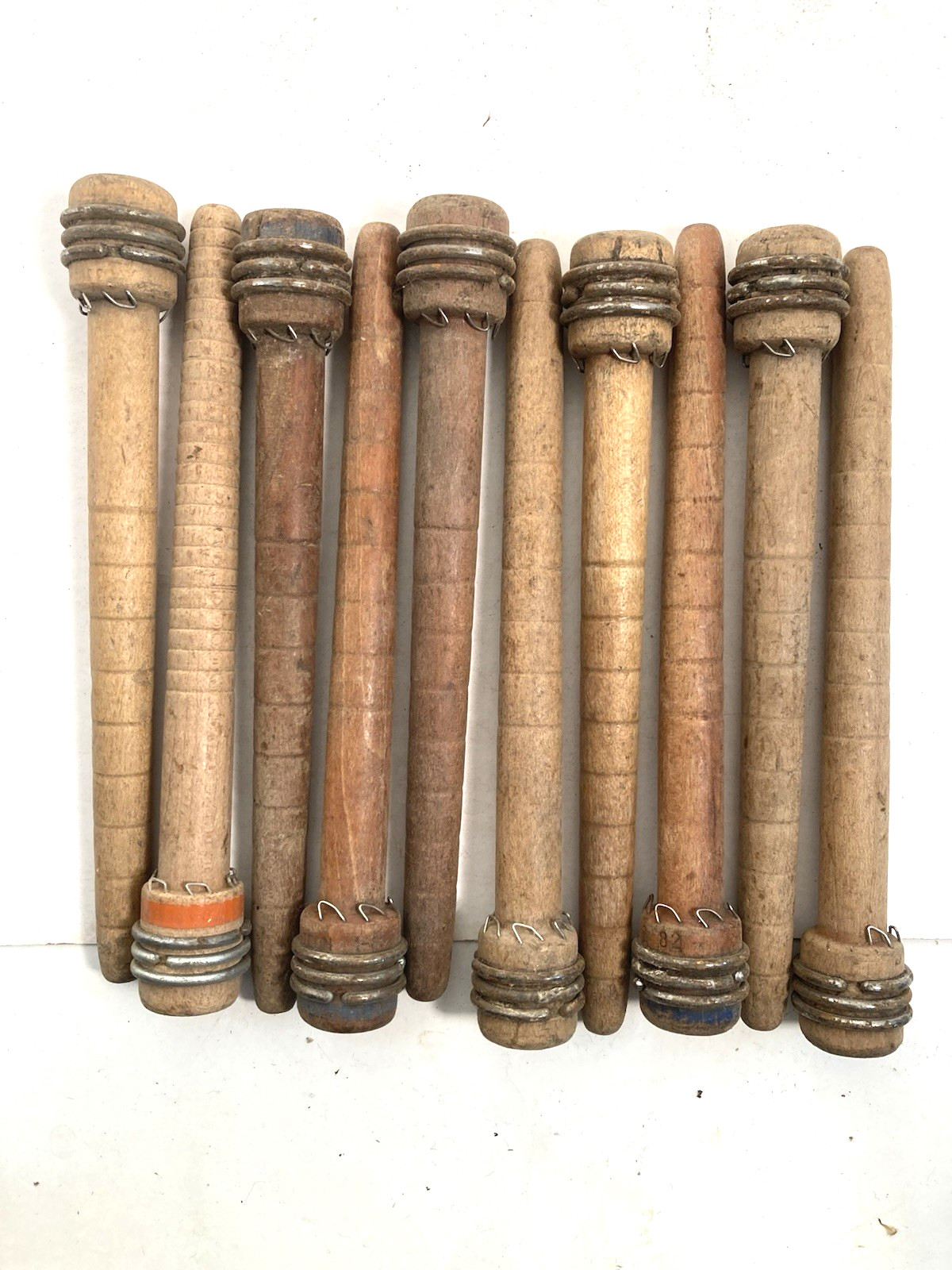 Wood Bobbins Wood Quills Vintage Factory Reclaimed Industrial 7 3/8", lot of 10