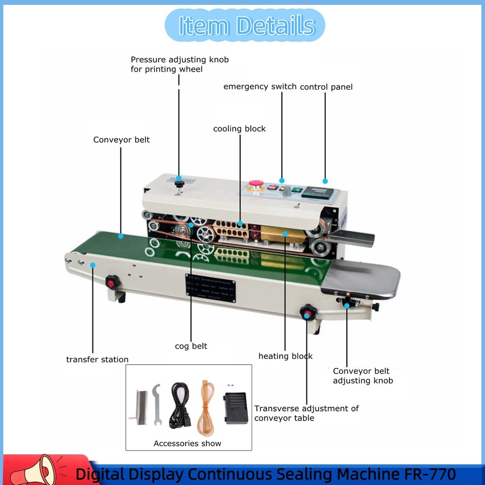Digital Display Continuous Sealing Printing Machine FR-770 Bag Sealer 110V