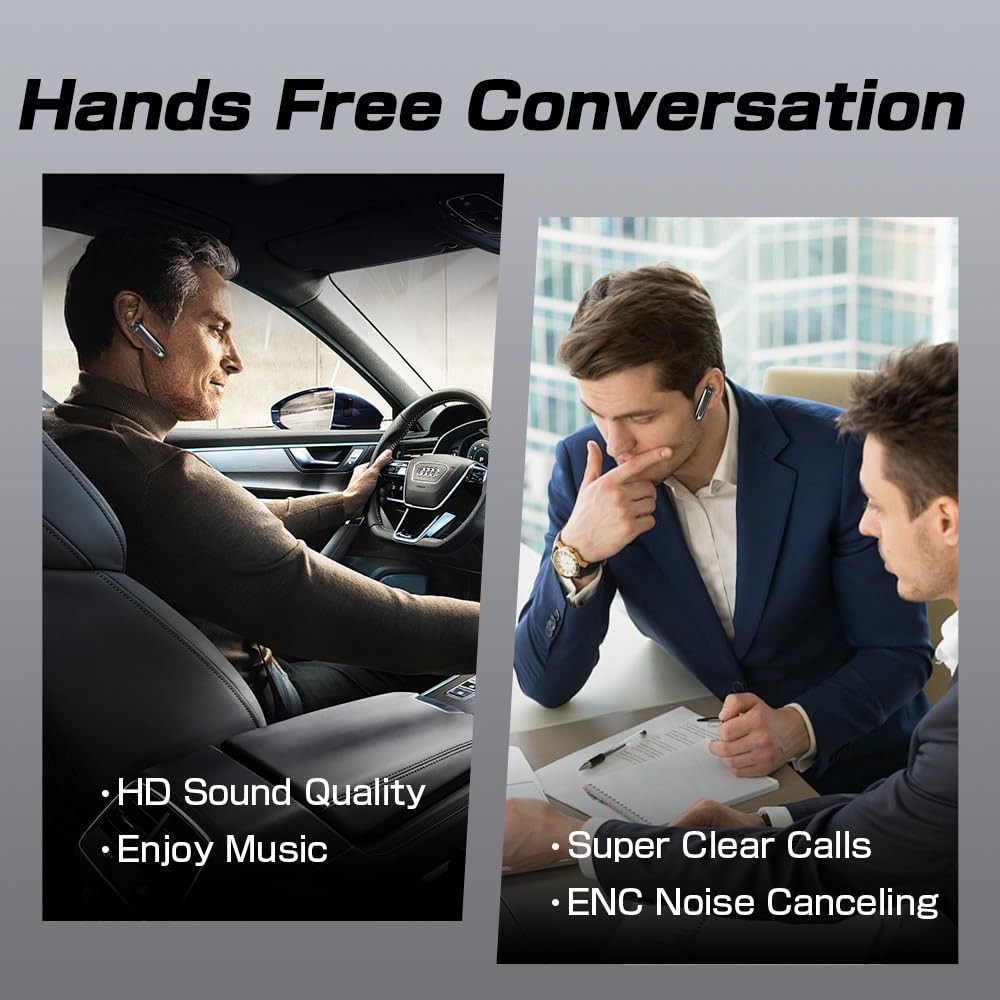 Bluetooth Headset, V5.3 Wireless Handsfree Earpiece with Noise Cancelling Mic...