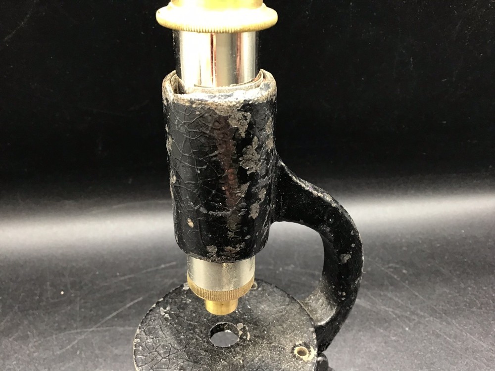 Original antique working microscope 7 1/2" tall