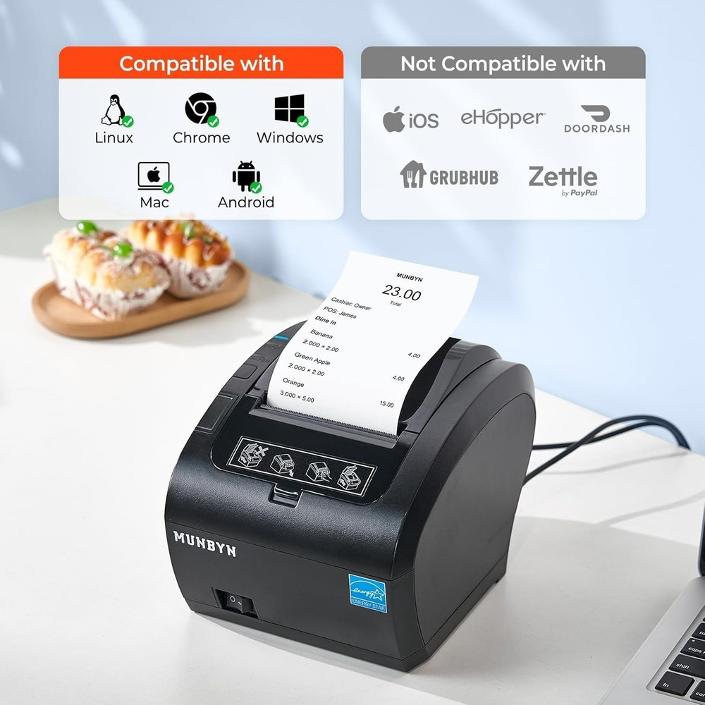 MUNBYN Bluetooth Thermal Receipt Printer P047 80mm POS Printer #2858XR1