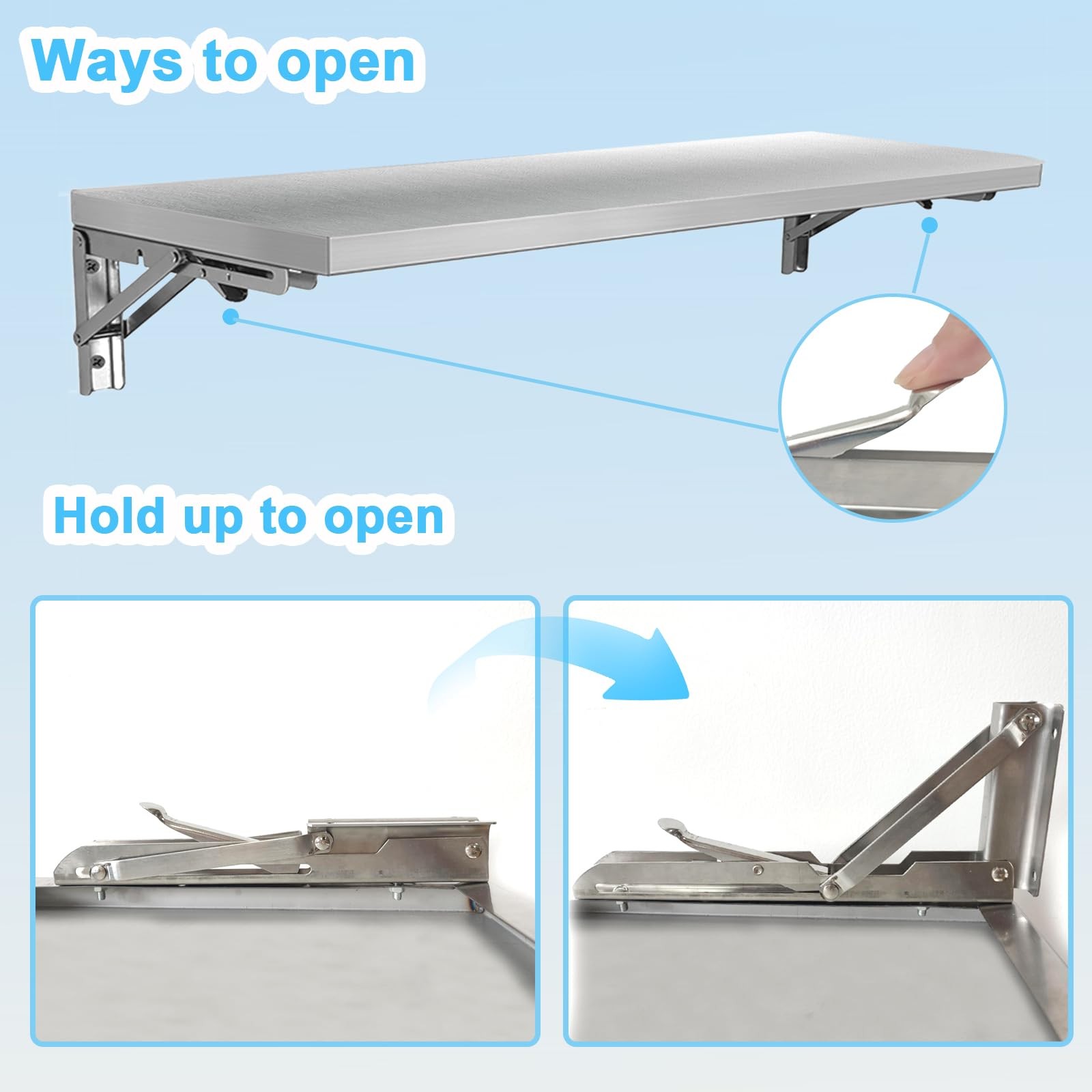 Folding Concession Shelf 36" x 12", Stainless Steel Drop Down Folding Serving...