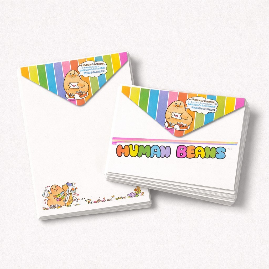 Vintage Human Beans Envelopes Stationery Set Rainbow #90016 - Rare Brand New!