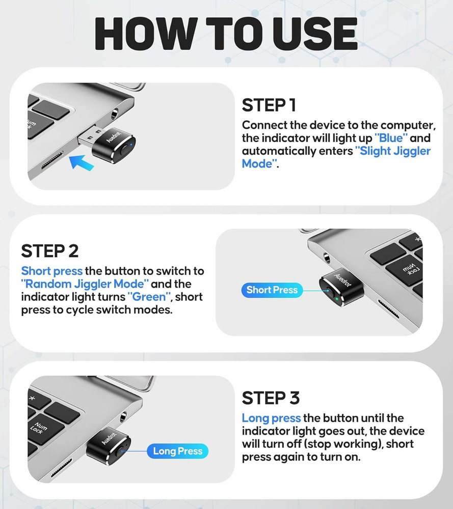 USB Mouse Mover with Switch Button, Automatic Mini Mouse Shaker with 2 Jiggle Mo