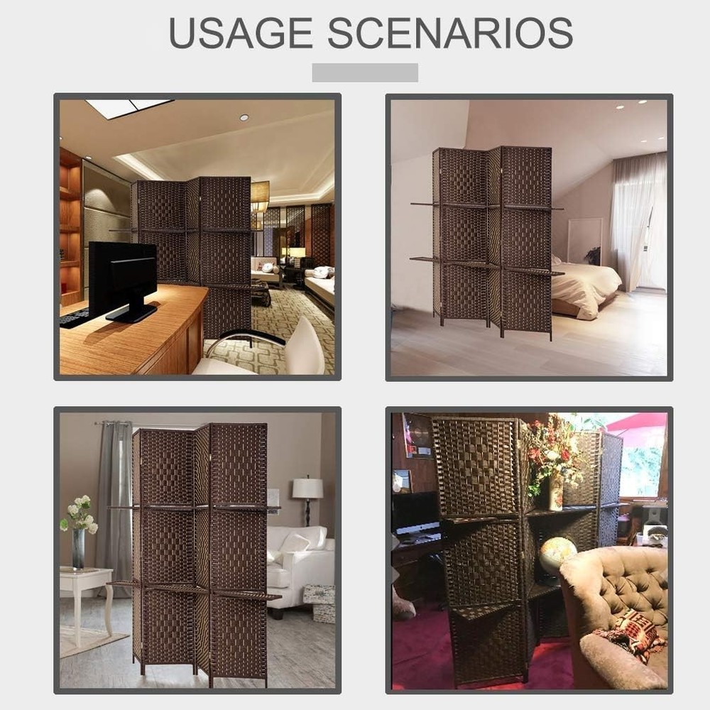 Wooden Folding Room Divider with Storage Brown
