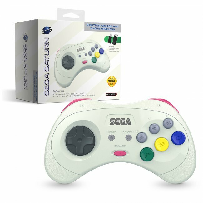 Retro-Bit 2.4 GHz Wireless Controller 8-Button Sega Saturn, Genesis Mini White