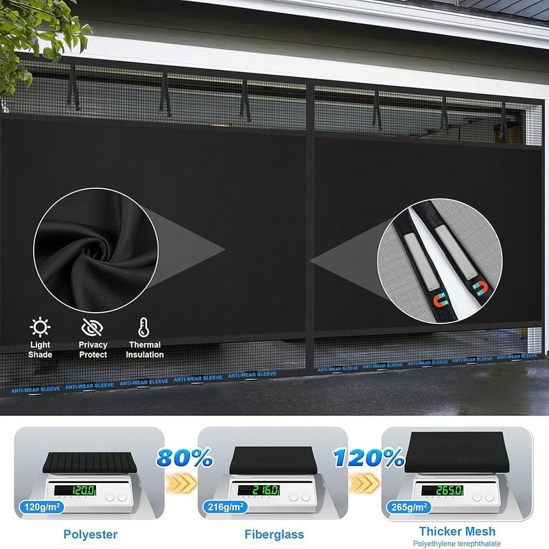 Privacy Magnetic Garage Door Screen Heavy Duty Reinforced Mesh Easy Installation