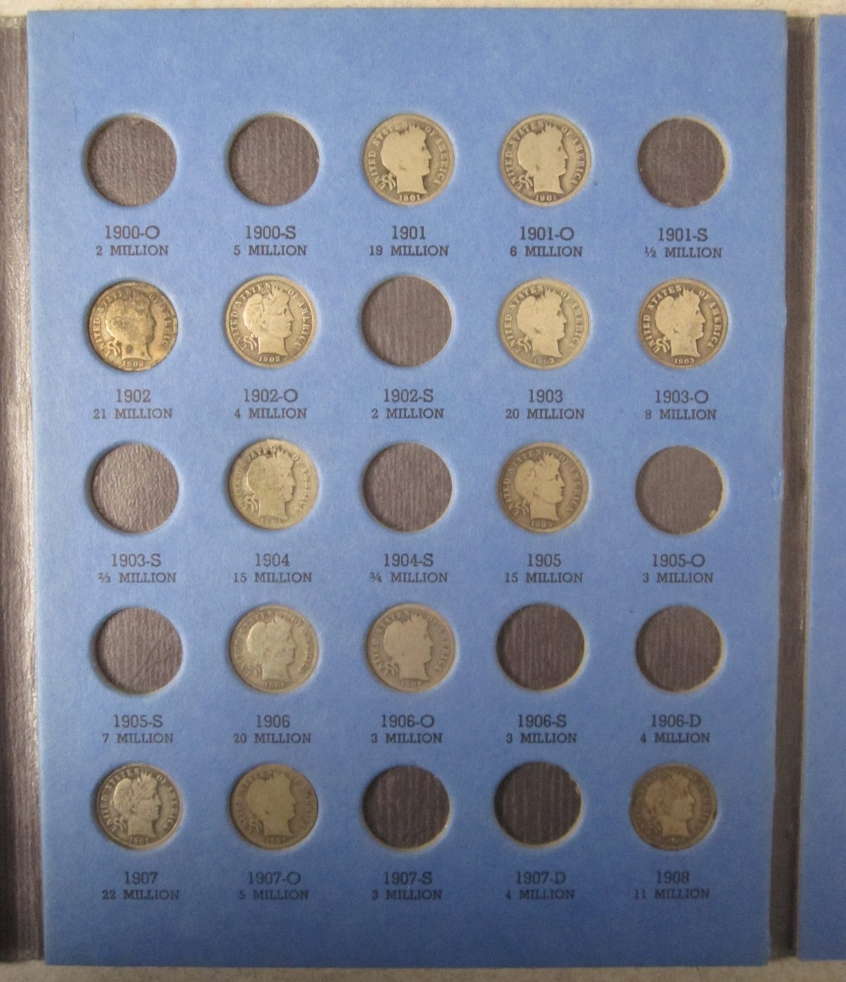 1892-1916 Silver Barber Dimes 38-Coin Partial Set in Vintage Whitman Folder