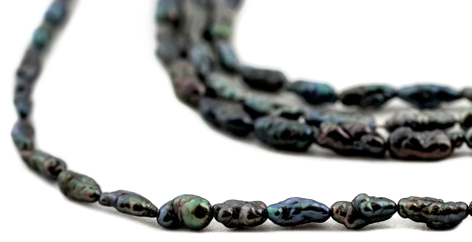 Iridescent Blue Vintage Japanese Rice Pearl Beads 3mm Black Oval 16 Inch Strand