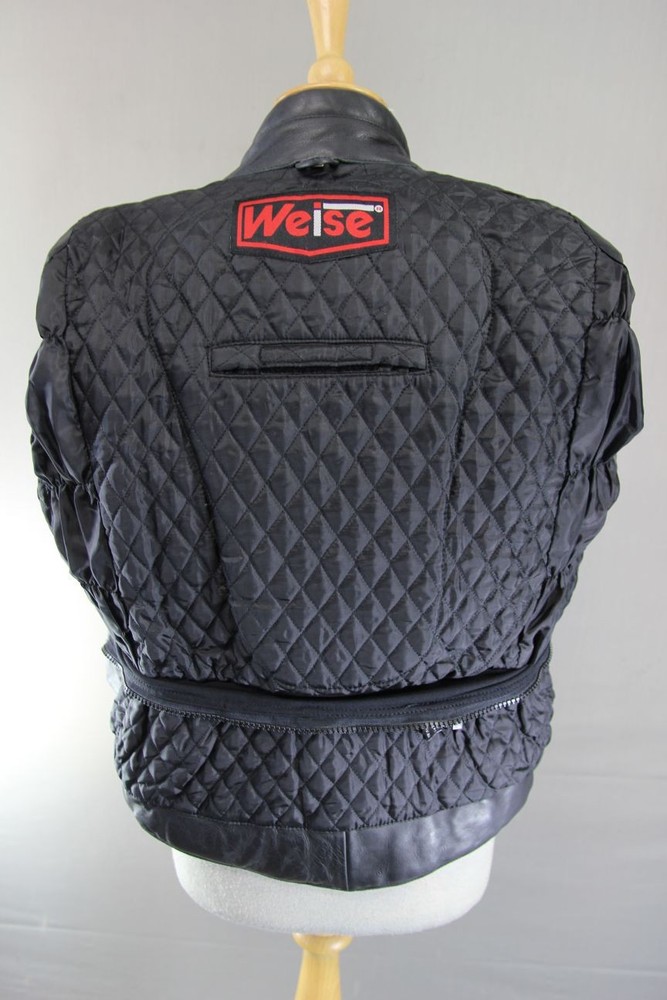WEISE CLASSIC BLACK LEATHER BIKER JACKET WITH REMOVABLE BACK PROTECTOR: SIZE 12