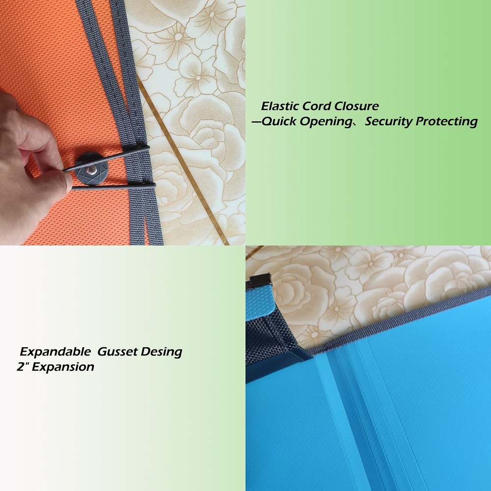 Expanding File Folder Document Organizer with Elastic Cord & Button Closure, ...