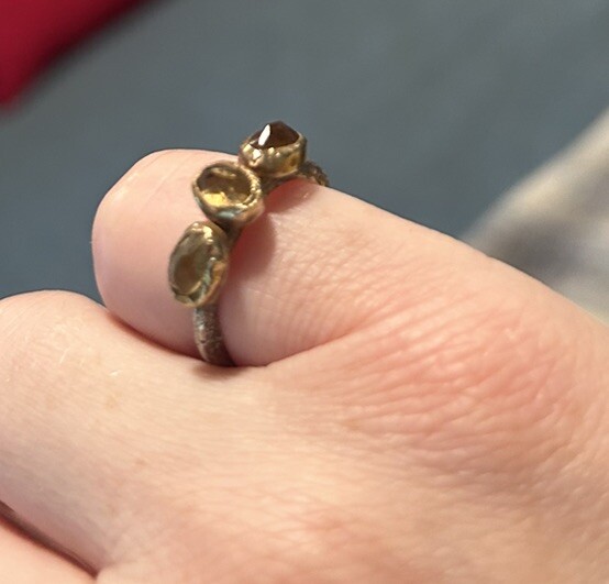 Yellow Citrine 3 Stone Ring