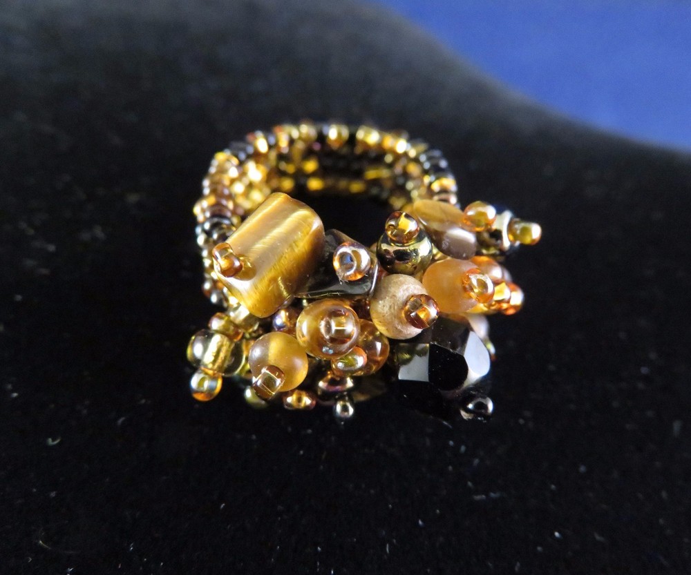 Beaded Ring w Multi-colored Beads & Stones Sz.9 (1122)