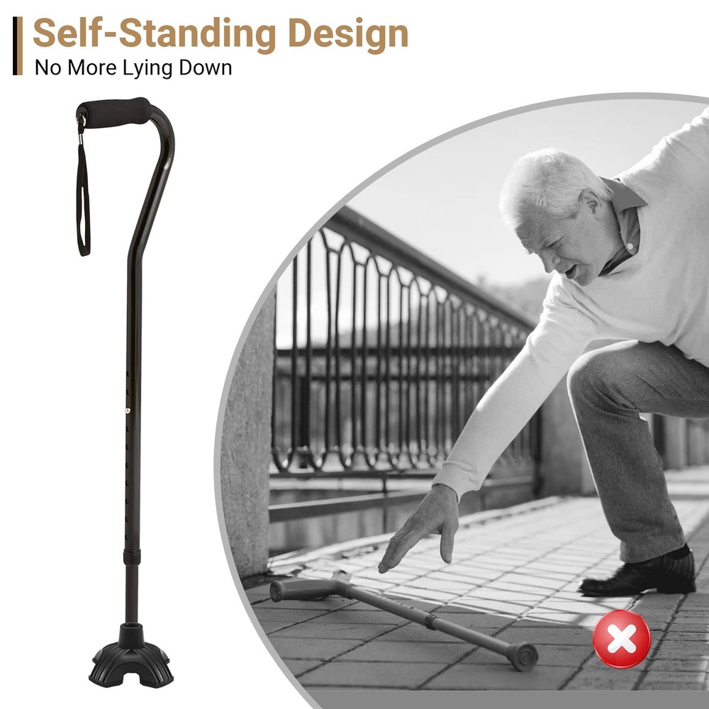 Dotday 2 Pack Cane Tips for Stability, Self Standing Base 2 pack, Black