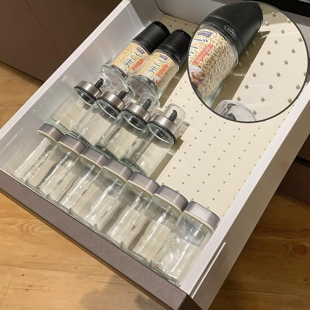 Spice Drawer Organizer insert, Adjustable & Non-Slip Silicone Spice Drawer Li...