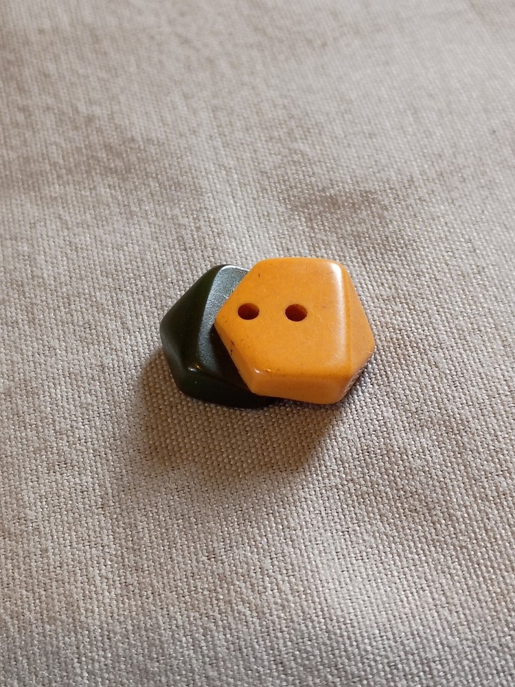 Vintage Green and Butterscotch Bakelite Button.
