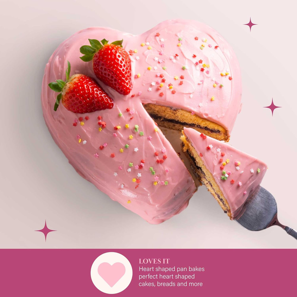 Heart Shaped Nonstick Bakeware Set, Easy Release Carbon Steel, Includes Two 9.5-