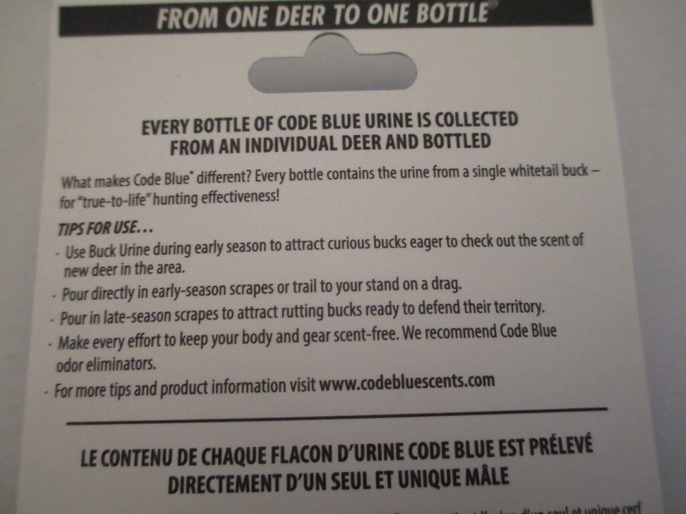 CODE BLUE WHITETAIL BUCK DEER UNRINE - 1 oz OUNCE BOTTLE 0A1003